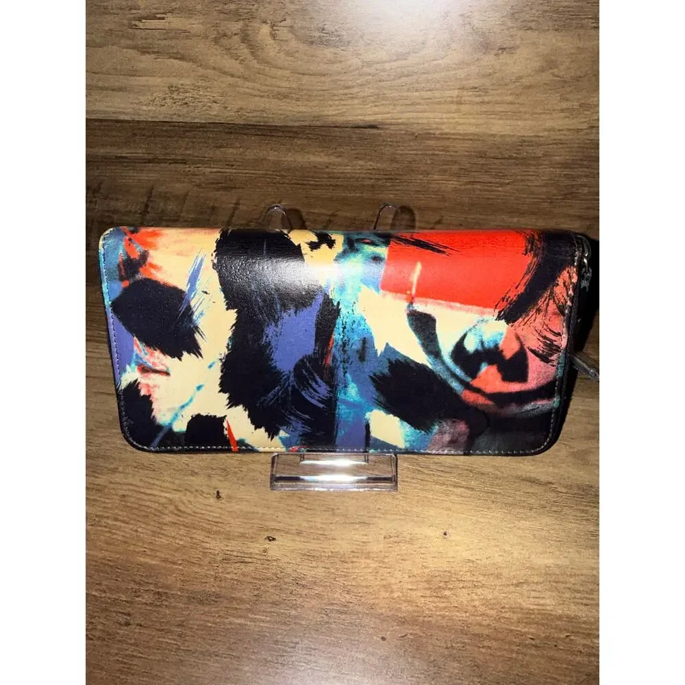 Dior Homme Abstract Graphic Printed Leather Zip Around Long Wallet